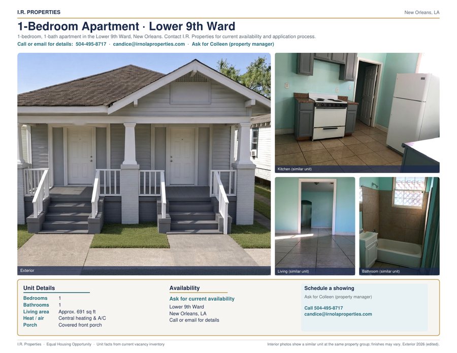 Flyer preview: 1-Bedroom · Lower 9th Ward