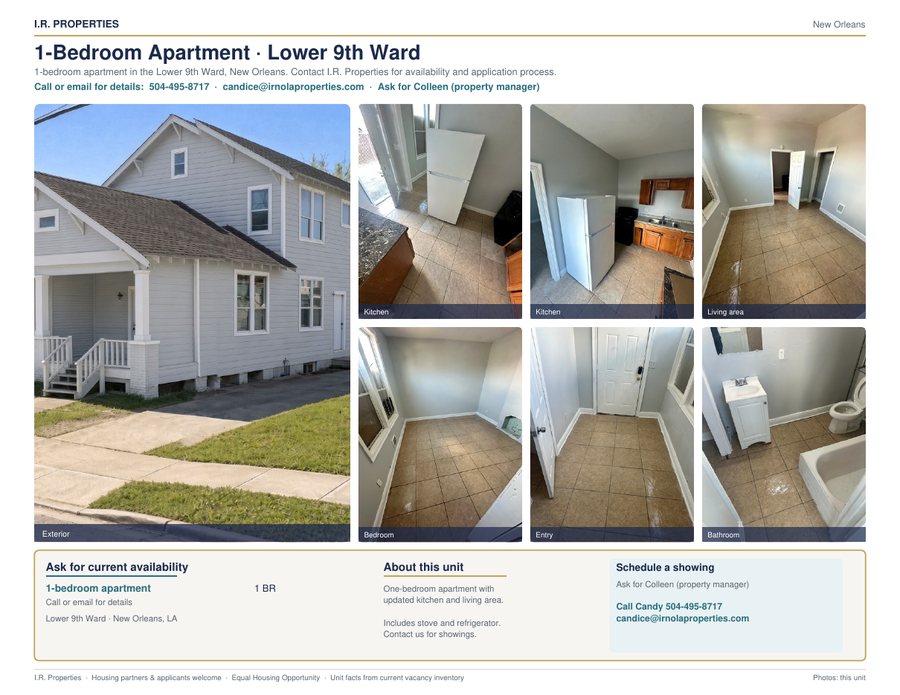 Flyer preview: 1-Bedroom · Lower 9th Ward