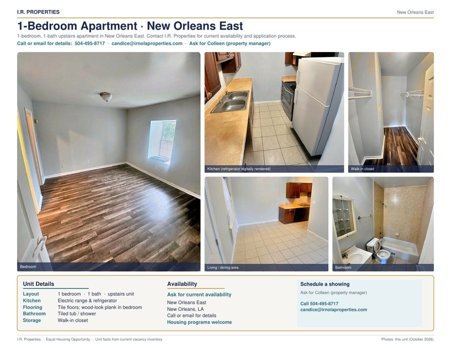 Flyer preview: 1-Bedroom · New Orleans East