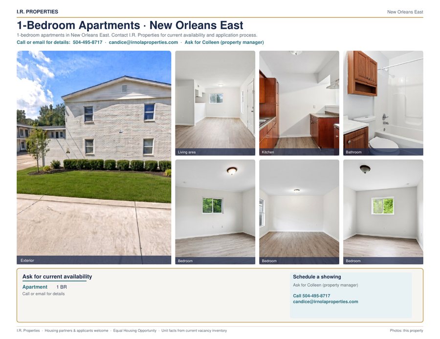 Flyer preview: 1-Bedroom · New Orleans East